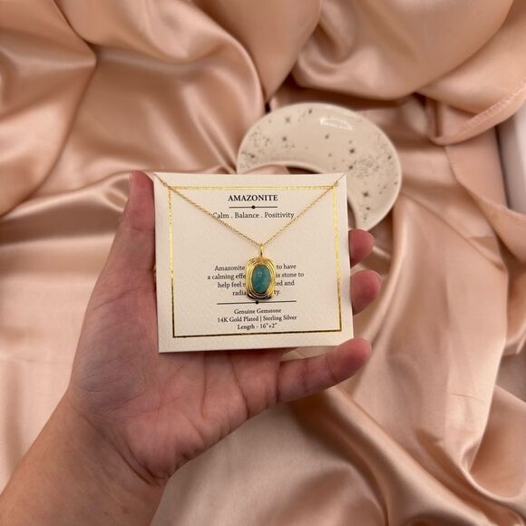 Amazonite Genuine Gemstone Necklace – 14K Gold Plated Sterling Silver - Picture 5 of 5